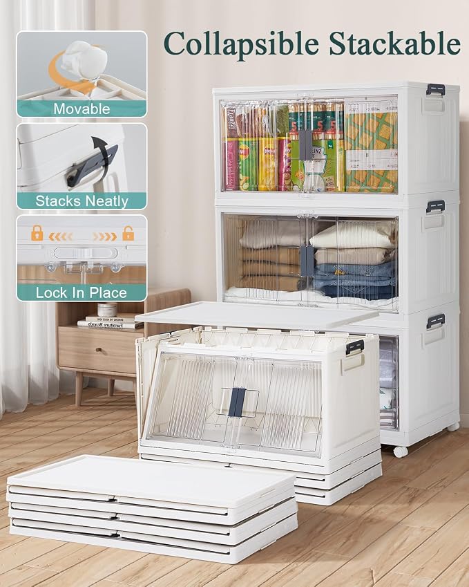 OlarHike 97QT Storage Bins with Lids for Closet, Garage, Shelves, 3 Pack | Multi-Lid, Lockable Cabinet, Large, Doors & Wheels, School, Office, Foldable Container, Stackable Organizers, Plastic Drawers