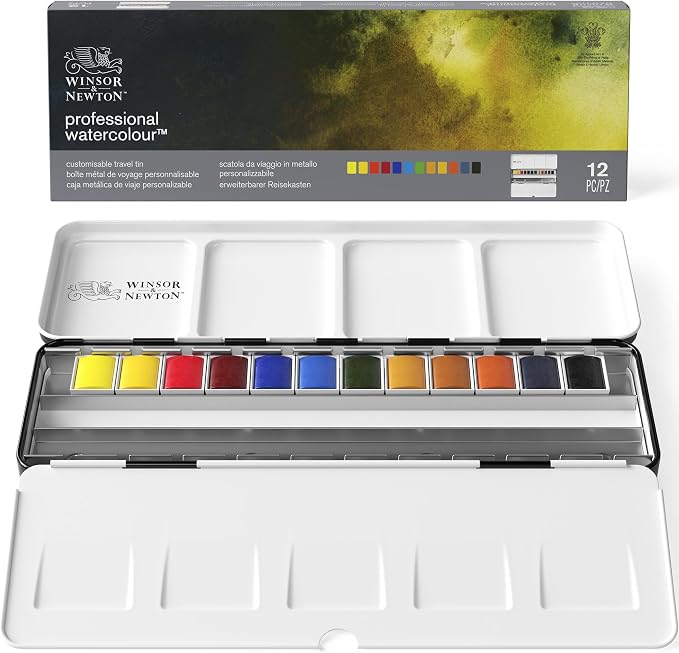 Winsor & Newton Professional Watercolor Paint Set, Customisable Travel Tin | 12 Half Pans, Unrivalled Transparency, Single Pigment Vibrant Colors, Archival Permanence, Heritage Brand, Finest Pigments