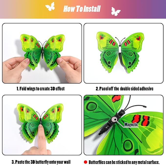 SAOROPEB 3D Butterfly Wall Decor, 24 Pcs Green Butterfly Decorations