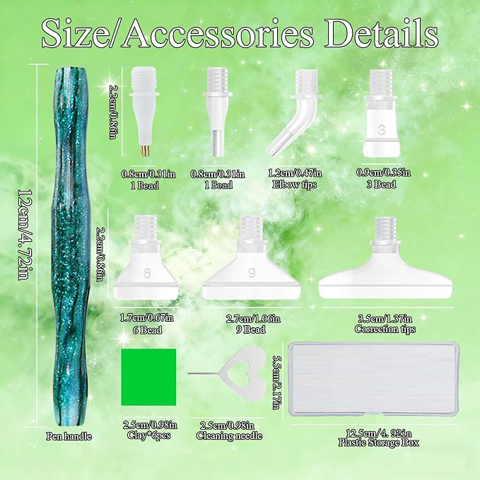 ZYNYXY 16PCS Ergonomic Diamond Art Pens Kits, Resin Diamond Painting Pen with Multifunctional Plastic Screw Thread Tips for 5D Diamond Painting (Starry Green B)