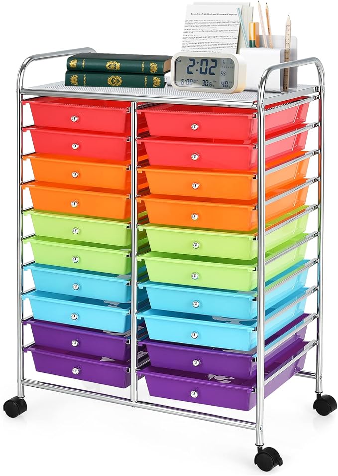 COSTWAY 20-Drawer Rolling Storage Cart, Utility Storage Organizer Cart