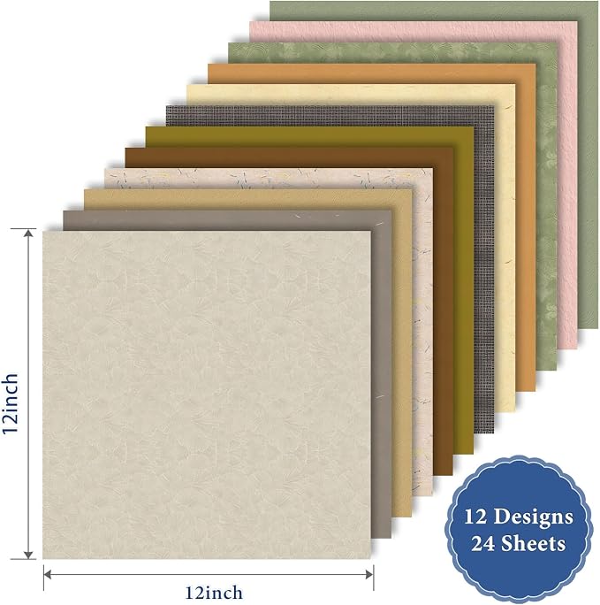 Boho Scrapbook Paper, 12x12 Inch, 90 lb/160 GSM Double-Side Printing Pattern Art Scrapbooking Paper for Card Making, Designer Planner Journals, Background Borders, Greeting Cards