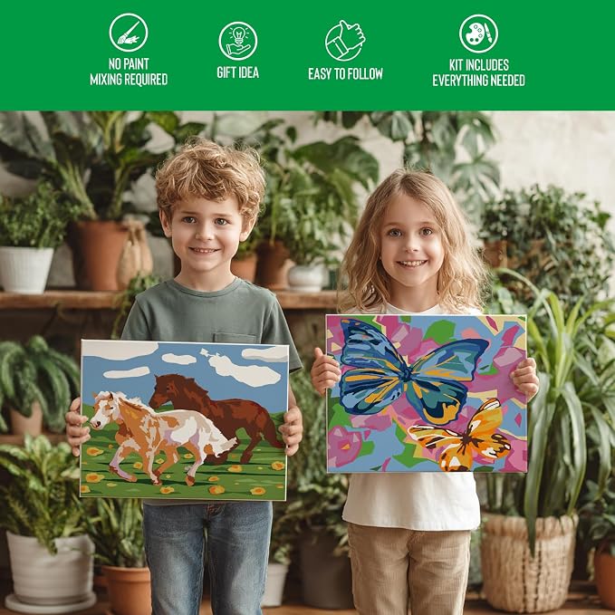 Wings Giant Paint by Numbers Kit for Kids, Flower Crafts and Fun, Acrylic Paint Set, Canvas Painting Kit, Include Framed Pre-Drawn Canvas, Color by Numbers