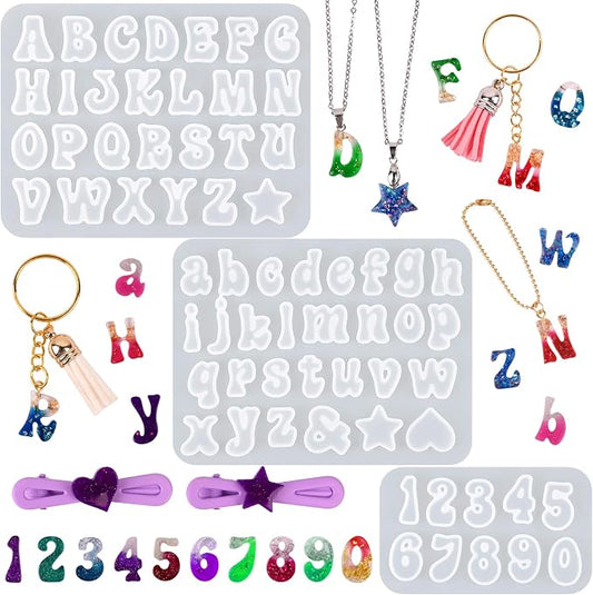 Actvty Mini Alphabet Resin Molds - 3Pcs Letter Molds for Epoxy Casting Small Number Alphabet Silicone Mold for DIY Earring Necklace Pendant Jewelry Resin Crafts Decor