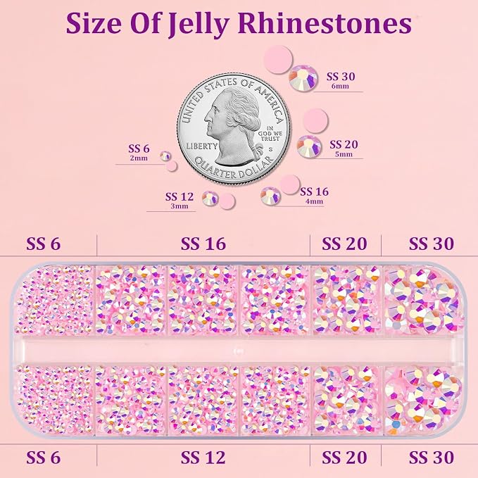 Resin Jelly Rhinestones for Crafting with B7000 Jewelry Glue, 1 Box Light Pink AB Flatback Crystal with 3Pcs 10ml Glue, Bedazzling Non Hotfix Gems for DIY Tumblers Clothing Shoes Manicure