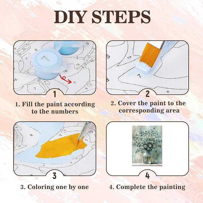 Eucalyptus Flowers Paint by Number Framed with Wooden Easel 12x16inch | Adult Paint by Numbers, Flowers Canvas Paint by Numbers for Adults, DIY Acrylic Painting Kits for Adults, Home Decor Gifts