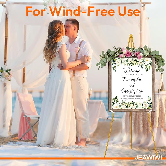 JEAWIWI 1 Pcs Lightweight Easel Stand, 66 Inch, Gold, with Portable Bags | Adjustable Metal Easel for Wedding Sign, Display Show, Arts, Poster, Party, Home, Office, School, Gallery, Birthday