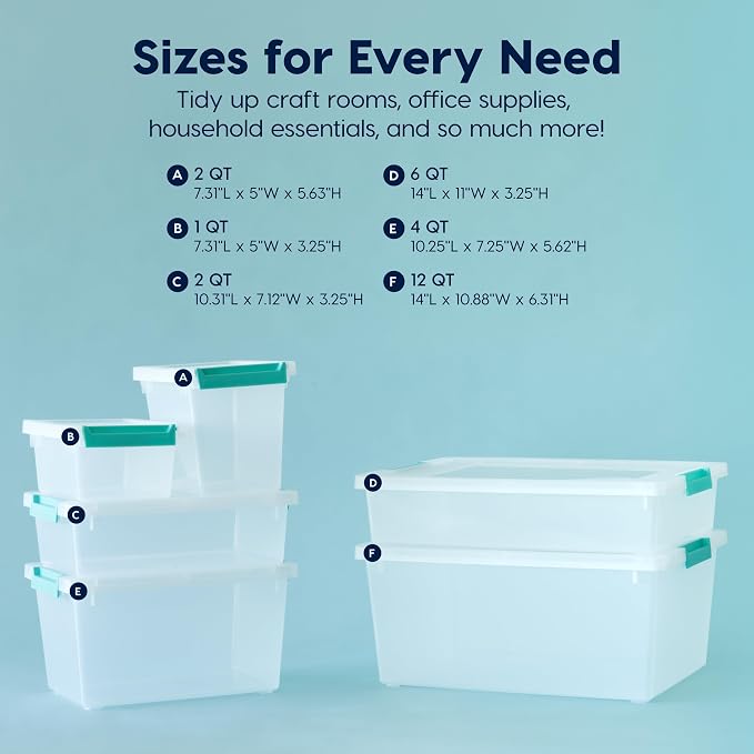 IRIS USA Storage Bins with Lids |Made in USA| 2 Qt Tall - (6-Pack) - Clear | Sensory Craft Organizers, Plastic Clip Box Totes, Flat Containers for Organizing Paper, Office, Art & Study Supplies