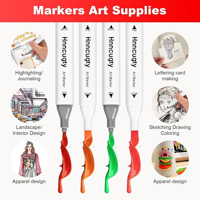 Hnncugty Alcohol Markers Set-Case & Holders 60 Colors Dual Tips Art Markers