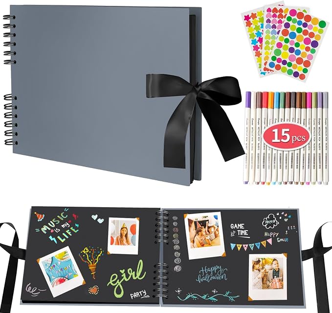 EVNEED 11.5 x 8.5 Inch Scrapbook Photo Album,Wedding Guest Book Anniversary Memory Scrapbooking,Wedding Photo Album with DIY Accessories Kit for Craft Paper DIY,80 Pages (40 Sheets),Grey