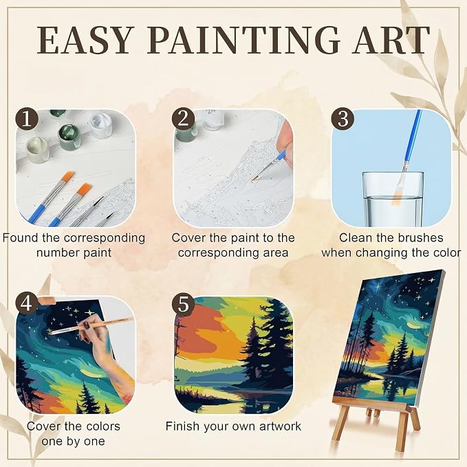 Qoosea Paint by Numbers Kit for Adults with Framed Canvas 4 Pack | Landscape Paint by Number Arts Kits for Beginner with Wooden Easel, Acrylic Set, Brushes for Home Decor, 9*12 Inch
