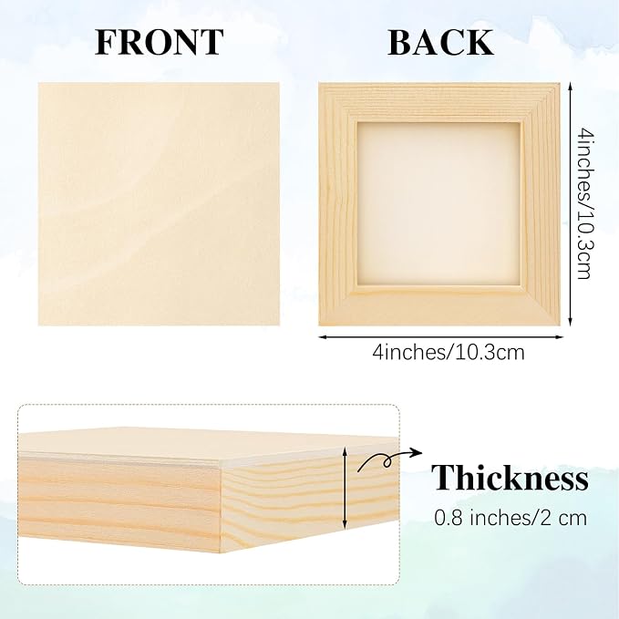 Aodaer 16 Pack Wood Panels 4 x 4 Inch Wooden Panels Canvas Unfinished Craft Wood Boards Panels for Art Crafts Acrylic and Oil Painting Pouring DIY Projects
