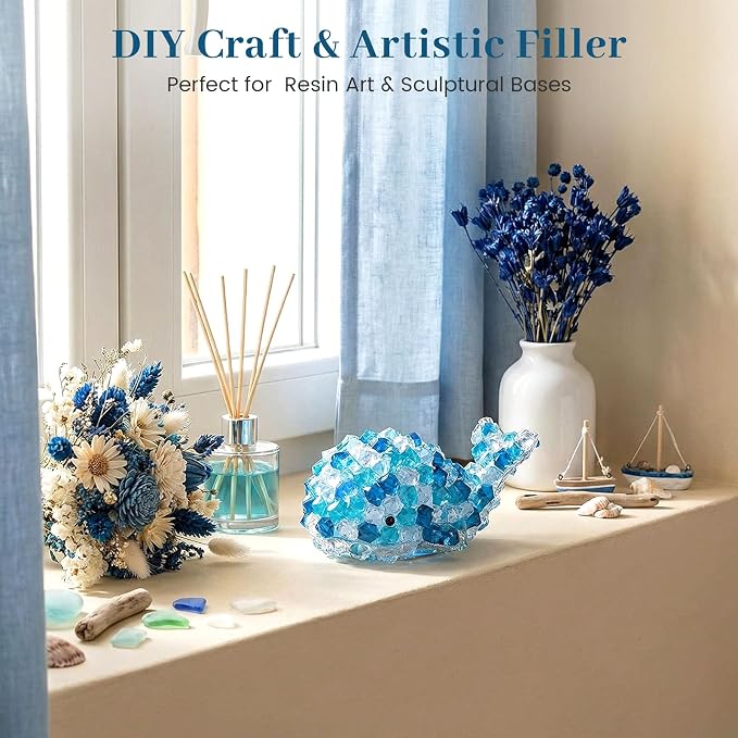 DomeStar 150 PCS Assorted Blue Fake Ice Rocks for Vase Fillers