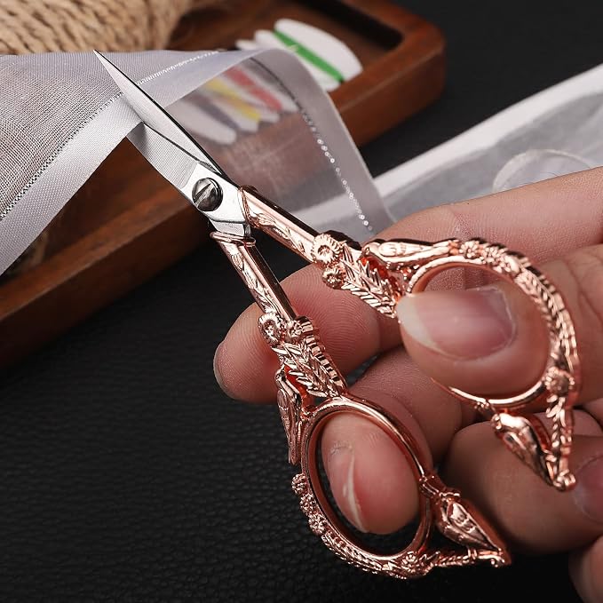 YOUGUOM Sewing Embroidery Scissors, Small Craft Shears with Cover | Vintage, Sharp Pointed Tip, for Needlework, Cross Stitch,Crochet, Handicraft DIY Tool, 4.6in, Rose Gold, Little Bird