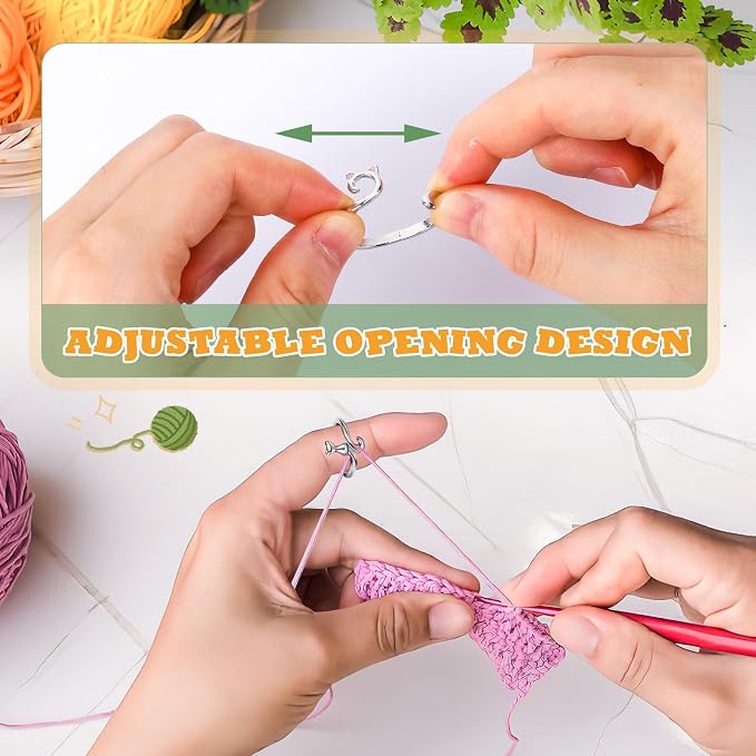 6Pcs Knitting Crochet Tension Ring for Fingers with Box | Metal Open Crochet Ring, Adjusts for Finger Tension, Speeds Up Braided Knitting Work, Ideal Gifts for Mom Grandma Crocheters