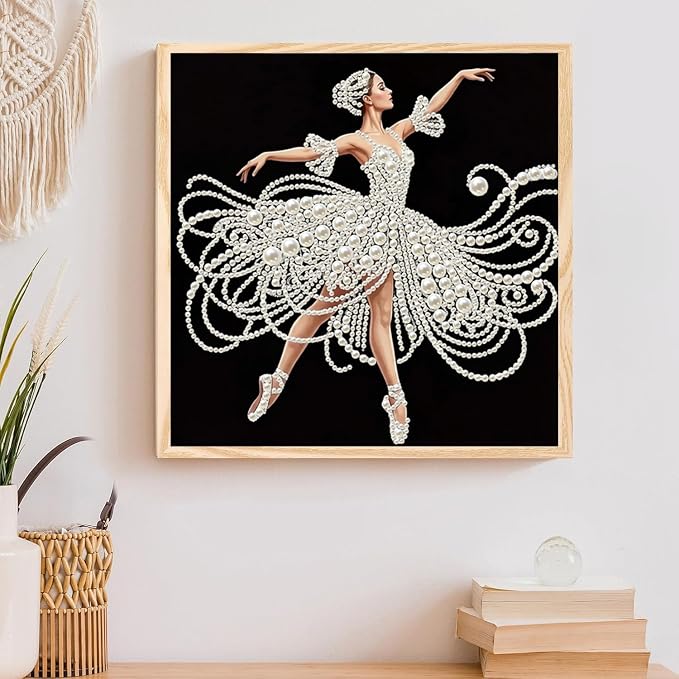 Morudeor Diamond Art Pearl Painting Kits for Adults,Special Shape Diamond Art Kits for Elegant Ballerina Dancer, DIY 3D Plastic Pearl Painting Kit for Home Decoration 12 × 12 inch