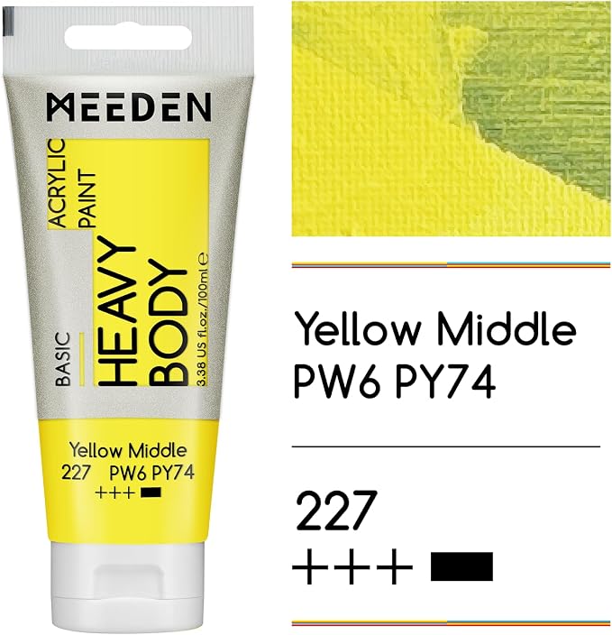 MEEDEN Acrylic Paint Yellow Middle: 100ml/3.38oz x 2 with Titanium White | Heavy Body Artist Acrylic Paint Set for Canvas, Wood & Craft, Non-toxic Creamy Art Paint with Titanium White for Mixing