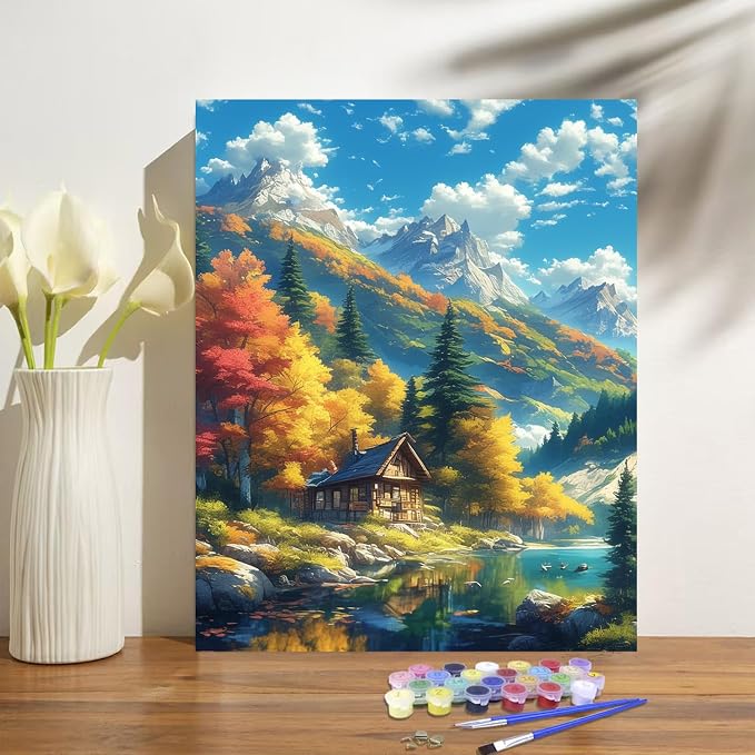 Mountain Paint by Numbers Kit for Adults Beginner Landscape Oil Painting Kit Adult Paint by Number Kits on Canvas DIY Painting for Beginners Art by Numbers for Gifts Home Wall Decor 16x20 Inch