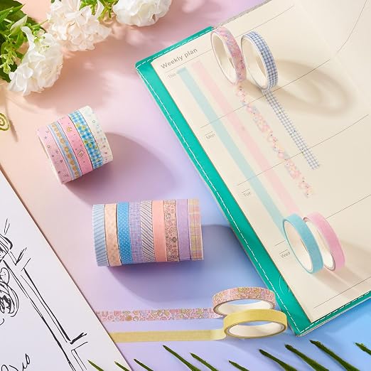 20 Rolls Washi Tape Set 7mm Pastel Scrapbook Bible Tape Decorative Tape Pack Pink Aesthetic Colored Tape Rolls Stickers for Crafts DIY Scrapbook Study Journaling Planner Supplies