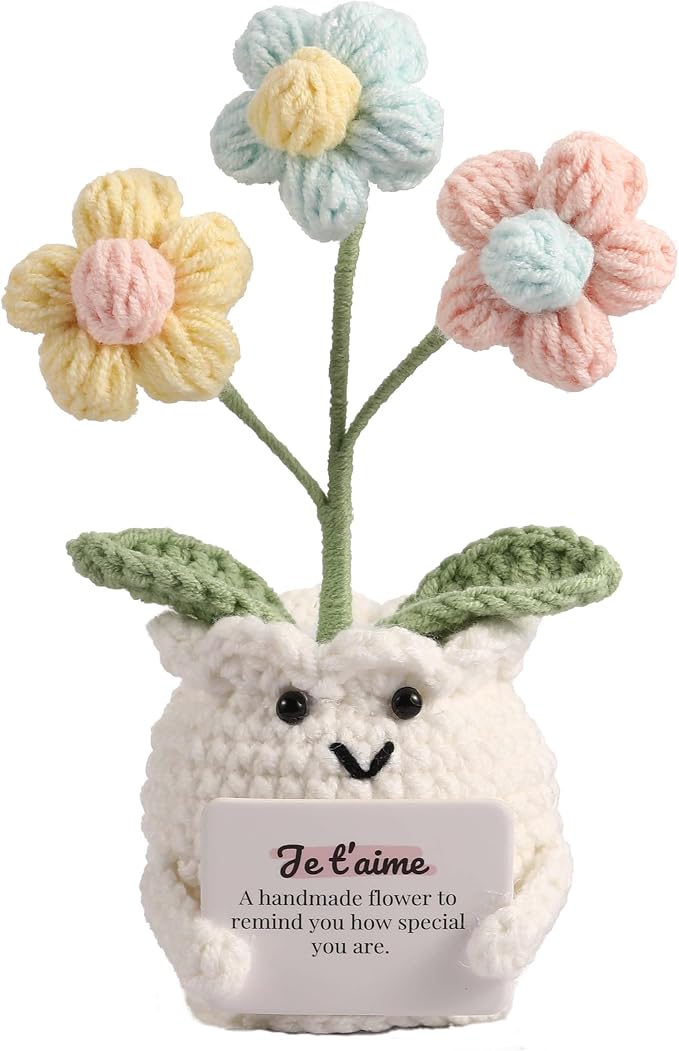 Valentines Day Anniversary I Love You Gifts for Women Her Wife Girlfriend Him Handmade to My Love Crochet Flower Wedding Birthday Gift for Husband Boyfriend Couple with Je t’aime (I Love You)