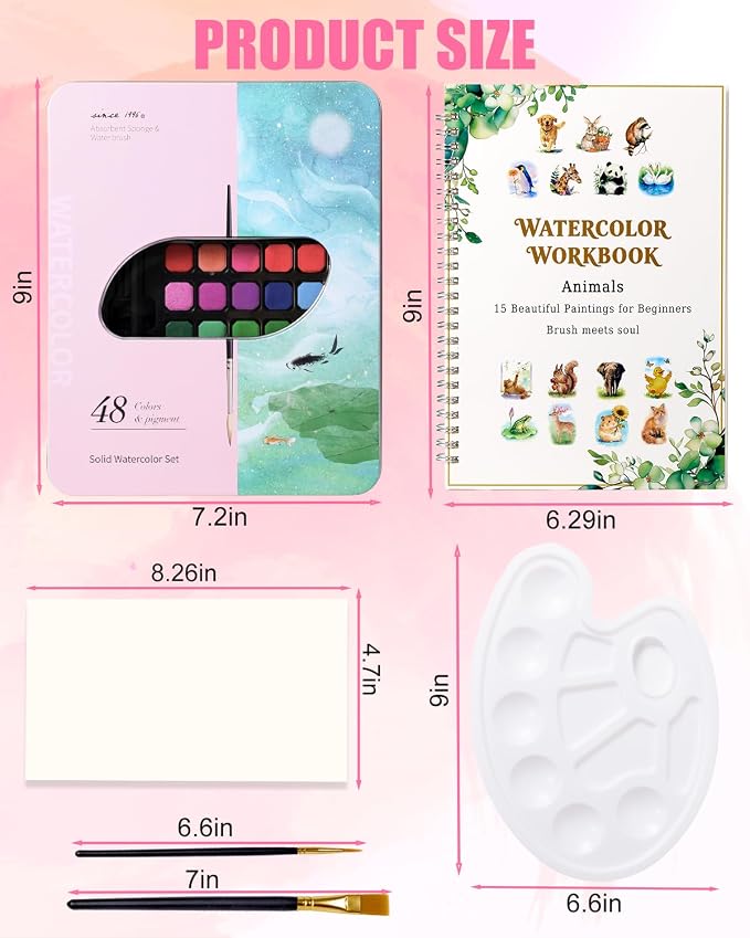 48 Colors Watercolor Paint Set for Adult Beginner with Watercolor Workbook
