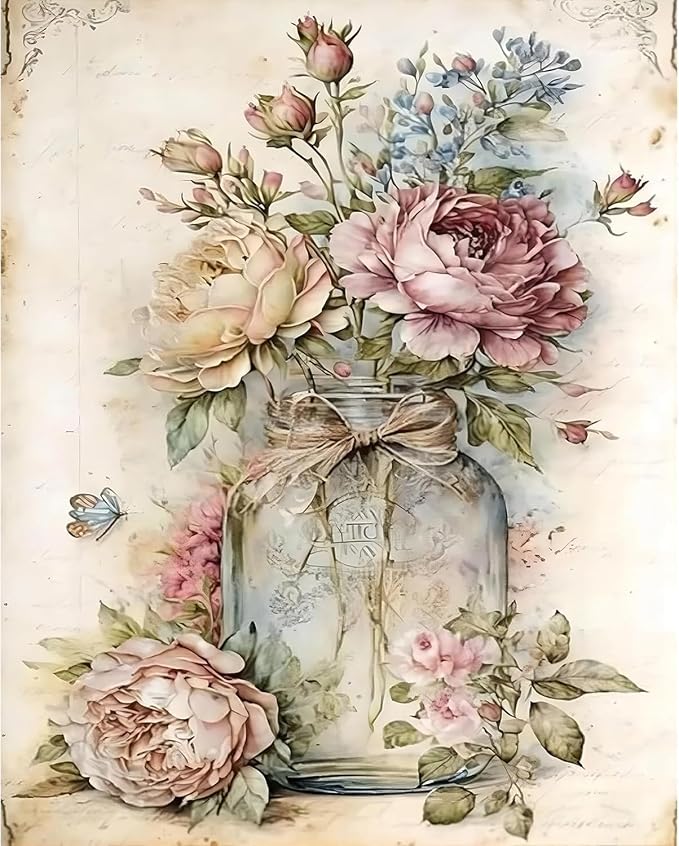 Diamond Art Kits for Adults,Vintage Flower Diamond Painting Kits 12 x 16in