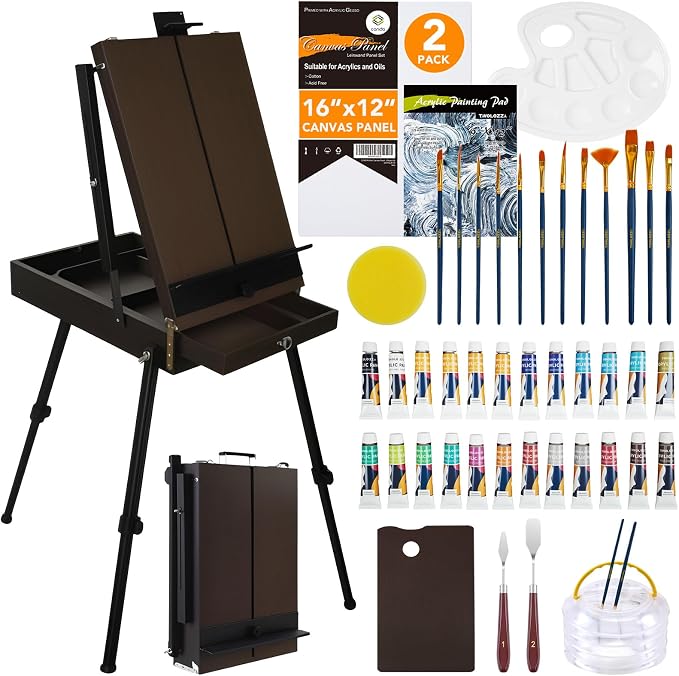 CONDA 70” Art Set with French Easel of Aluminum Legs, Folding Sketch Painting Easel with Drawer, Tripod Easel Stand for Painting, Sketching, Display