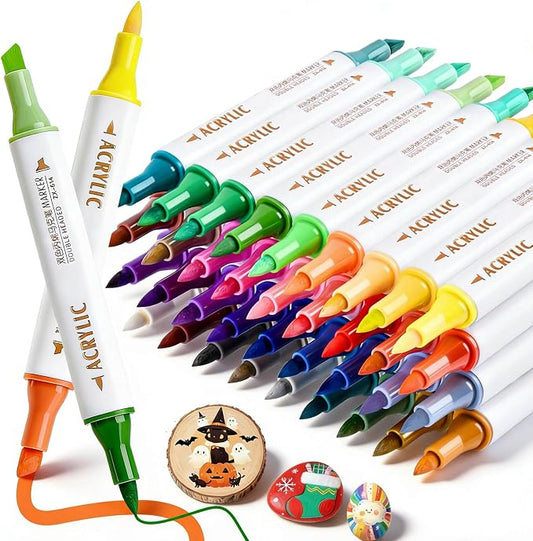 72 Colors Acrylic Paint Markers, 36 Pack Dual Tip Chisel & Fine Permanent Art Paint Pens Set, Coloring Markers for Adult Book Drawing, Rock, Stone, Fabric, Art Supplies Marker Kit for Illustration DIY