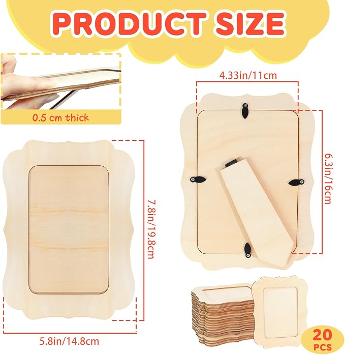 VOKOY 20 Pack Wooden Picture Frames for Crafts, 4" x 6" Photos DIY Wood Frames for Crafting,Unfinished Standing Photo Frames DIY Craft Wood Decorate for Birthday Party Gifts,Vintage Shape