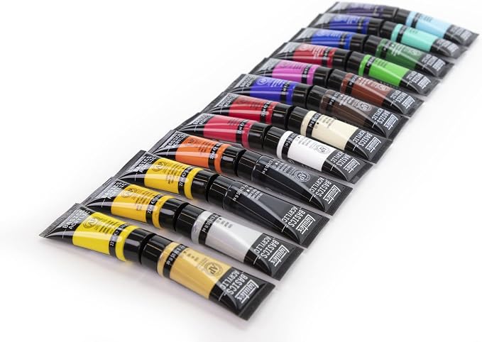 Liquitex BASICS Acrylic Paint Set, 24 x 22ml (0.74-oz) Tube Paint Set | Medium Viscosity, Satin Finish, Lightfast, Fine Art Pigments, Range of Opacities, Easy Blending