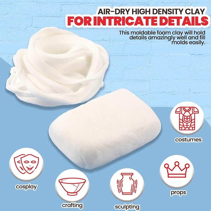 3.3 lbs Moldable Cosplay Foam Clay (White) – High Density and Hiqh Quality for Intricate Designs | Air Dries to Perfection for Cutting with a Knife or Rotary Tool, Sanding or Shaping (Pack of 2)