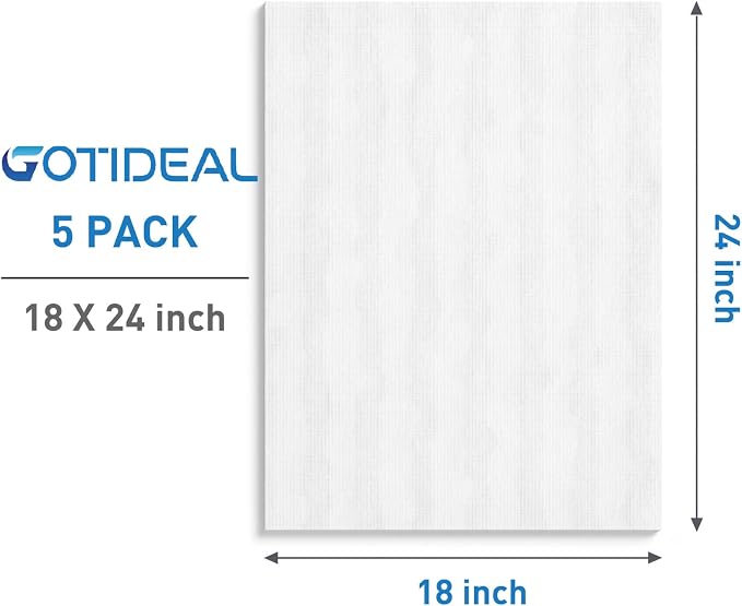 GOTIDEAL Stretched Canvases for Painting, 18x24 Inch Set of 5 | Primed White, 100% Cotton Blank Art Canvas Boards for Painting for Acrylic Pouring, Oil Paint Dry & Wet Art Media