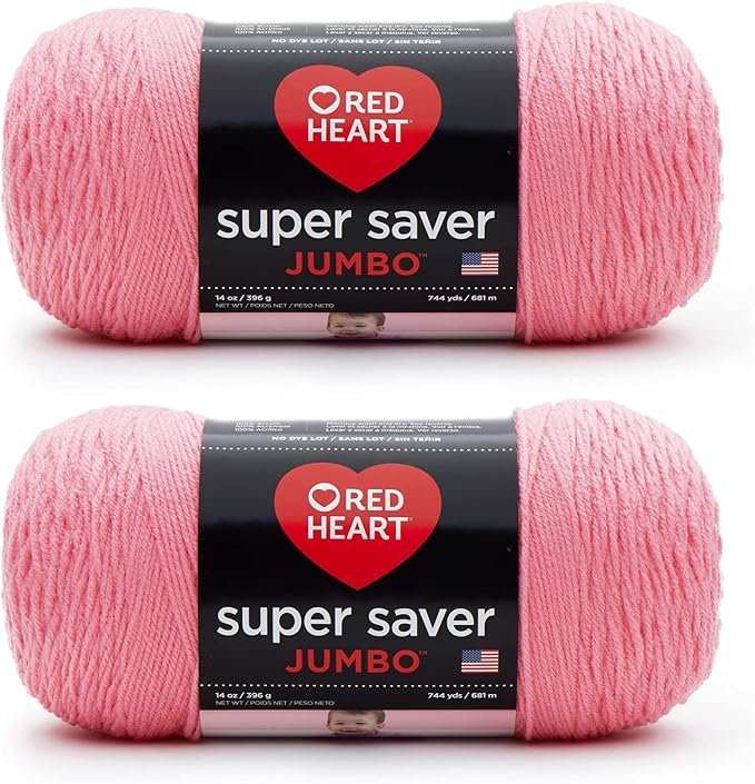 Red Heart Super Saver Jumbo Yarn for Crocheting, Perfect Pink, 2-Pack
