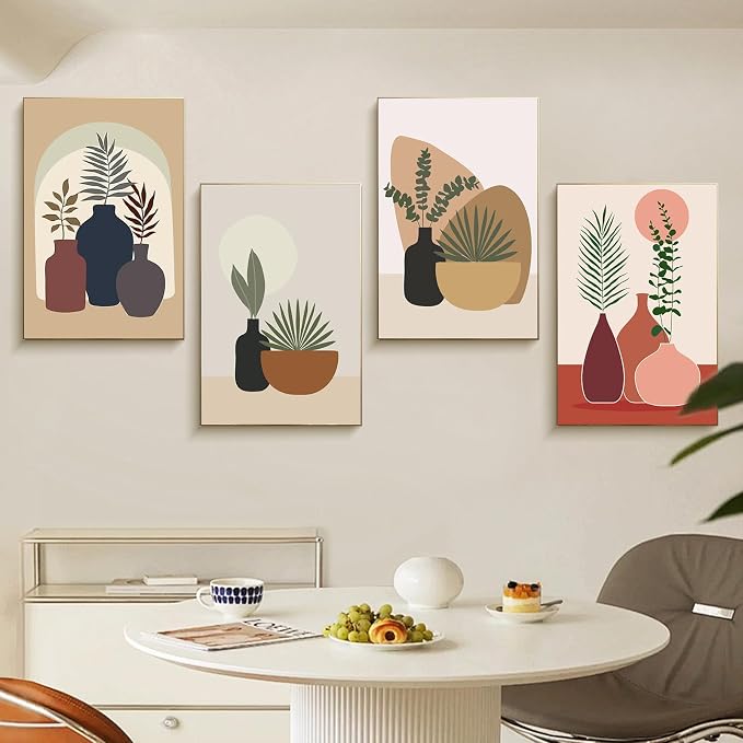 4 Pack Framed Paint by Numbers Kit for Adults Plant with Wooden Easel | With Frame Canvas 8x12 IN, For Adults Beginner, DIY Acrylic Painting Simple, Stress Relief Craft Kits, Home Wall Decor Gift