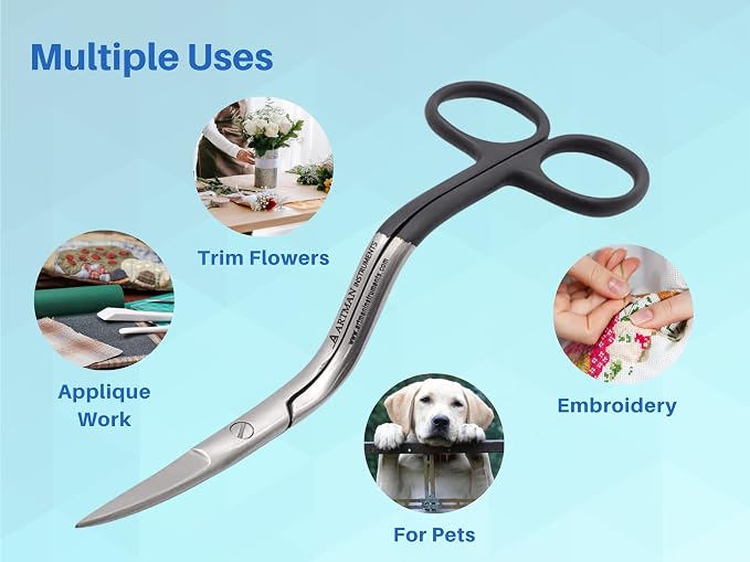 ARTMAN INSTRUMENTS Bent Handle Curved Embroidery Scissors - 6 Inch Curved Applique Scissors for Machine Embroidery, Fabric Stitches, and Crafting - Premium Stainless Steel with Precision Blades