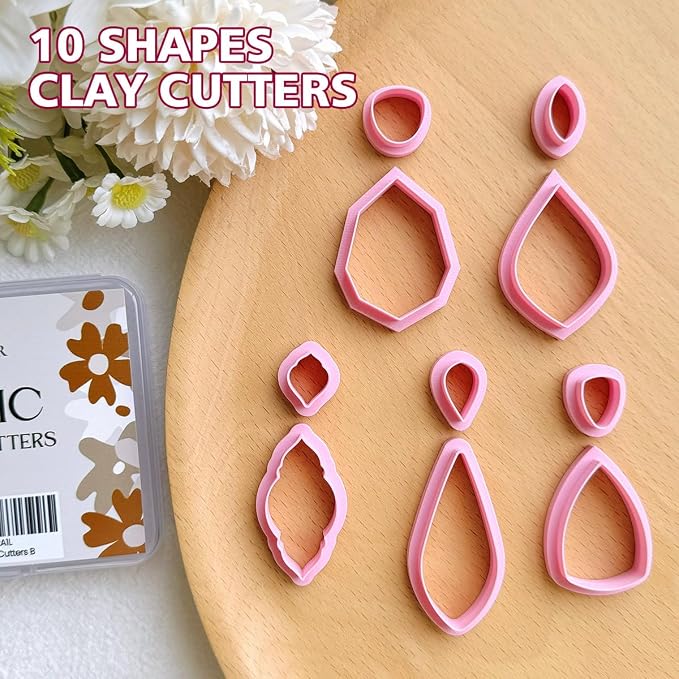 KEOKER 10 Organic Shape Clay Earring Cutters, Clay Cutters for Polymer Clay Jewelry, Earring Cutters for Polymer Clay (B)