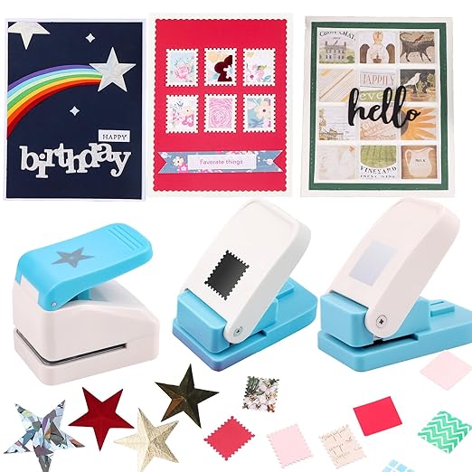 BAOFALI3Pcs Stamp Paper Punch Set |Stamp Punch1x0.8inch | Square Punch1X1 inch|Star 1.4x1.4inch Embossing Punch for Paper Crafting Scrapbooking DIY Card Making Arts Crafts Supplies