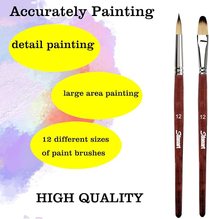 Sdanart 12 pcs Acrylic Paint Brushes Set,Round Pointed Tip Filbert Brush | 6 Round Pointed Tip Paintbrushes and 6 Filbert Artist Paintbrush for Watercolor,Acrylics,Oil,Gouache,Ink Artists Beginners