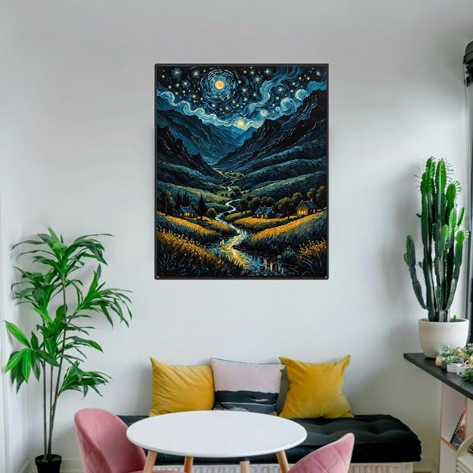 ldazao Paint By Numbers Kit for Adults Beginner, Starry Country Night Adult Paint By Number Kits On Canvas Adults' Paint-By-Number Kits DIY Oil Painting Kits for Gift Home Wall Art Decor 16x20 Inch