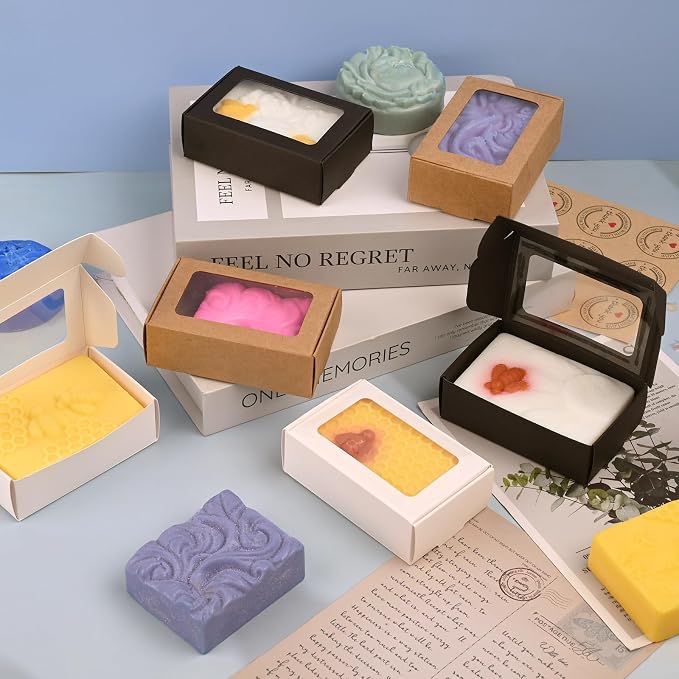 Moukiween Soap Boxes for Homemade Soap, Soap Packaging Gift Box with Window | 3.54 X 2.36 X 1.18 Inch Soap Packaging Gift boxes Multicolour with Window, Small Rectangular Soap Wrapping Boxes (30PCS)