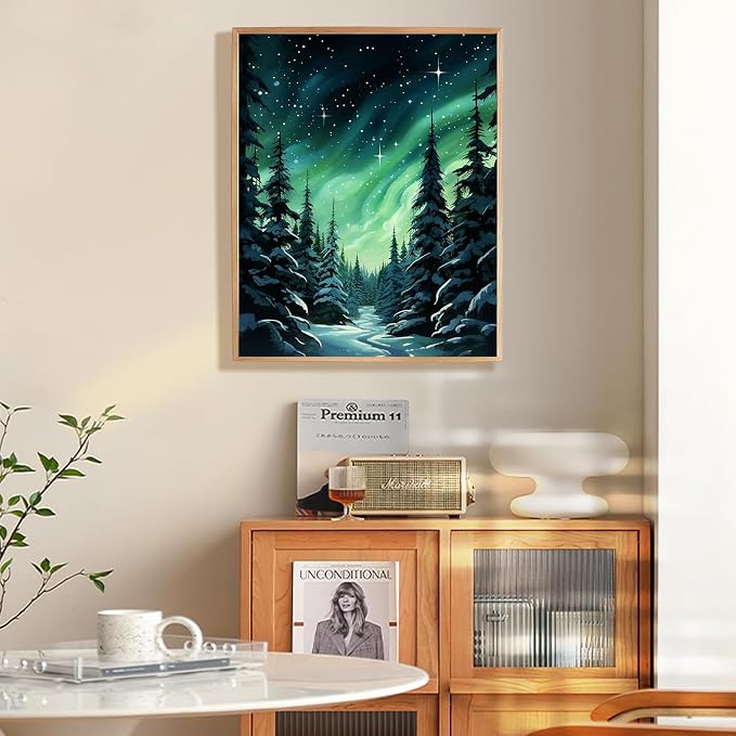 Paint by Numbers Kit for Adults Beginner, Aurora Adult Paint by Number Kits on Canvas Without Frame, Forest Oil Painting by Numbers for Home Decor Gift 16” W x 20”L