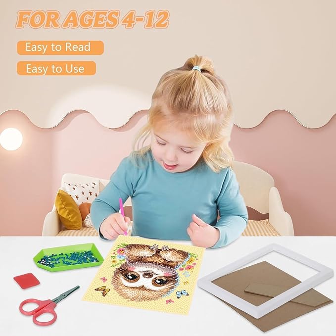 cviokrdu 4 PCS Diamond Art Kits for Kids, Animal Diamond Art for Kids Ages 4 8 12, Cute Sloths Koalas Owls Pandas Gem Art Kit Crafts Beginners for Gift Home Wall Decor(6x6inch)