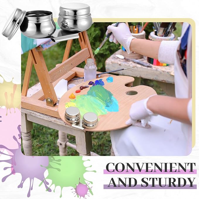 2 Pcs Paint Brush Cleaner Set with Cup, Airtight, Large | Stainless Steel, Portable Brush Washer with Palette Cup, For Oil Painting And Acrylic Painting, Painting Accessories