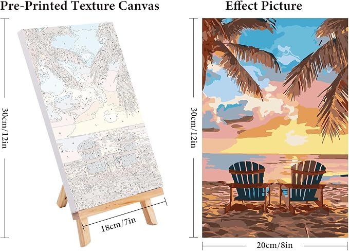 4 Pack Framed Paint by Numbers Kit for Adults Beach with Wooden Easel | With Frame Canvas 8x12 IN, For Adults Beginner, DIY Acrylic Painting Landscape, Stress Relief Craft Kit, Home Wall Decor Gift