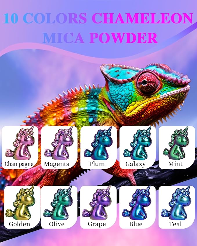 Luckymica Chameleon Mica Powder, 10 * 3g Color Shift Mica Powder for Epoxy Resin, Tumbler, Saturated Color Shifting Chrome Pigment Powders for Painting, Slime, Nails