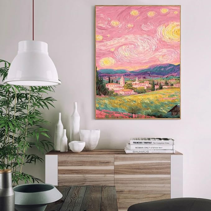 pchmcu Landscape Paint by Numbers Kit for Adults Beginner - Starry Night Adult Paint by Number Kits on Canvas,Mountain House Oil Paint by Numbers for Home Decor Gift 16x20 inch