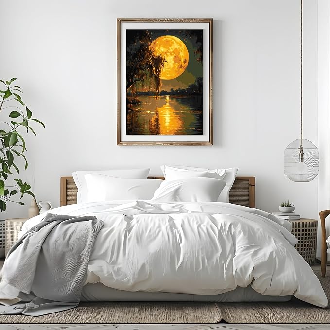 Acelii Paint by Numbers Kit for Adults Beginner,Bright Moon Oil Painting Kit Adult Paint by Number Kits on Canvas,DIY Painting for Beginners Art by Numbers Home Wall Decor 11.8x15.7 Inch