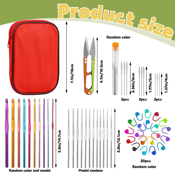 IMZAY Crochet Hooks Set, 54Pack Crochet Needles Set Ergonomic Crochet Hooks | Crochet Needles for Yarn with Storage Case, Knitting Needles, Crochet Kits for Beginners Knitting Accessories 0.6mm-6.5mm Red