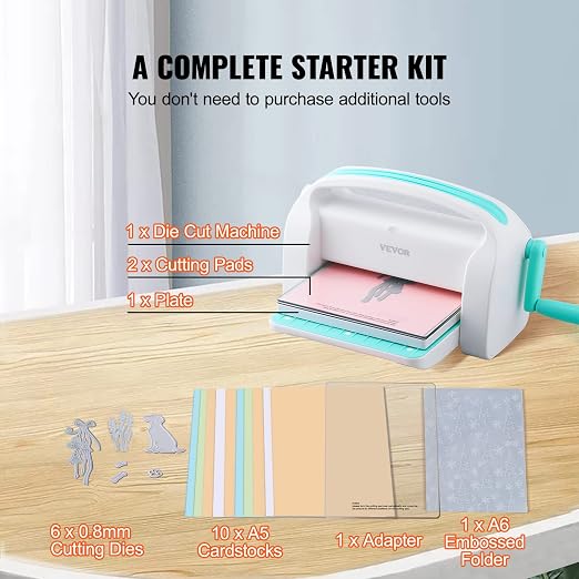 VEVOR Die Cutting and Embossing Machine, 9-Inch (A4) Opening Size, Manual Scrapbooking Machine Starter Kit, Foldable Complete Set with Embossing Folder, Plate, for Cardmaking, Scrapbooking, DIY Crafts