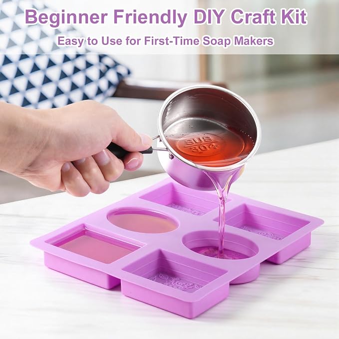 Soap Making Kit with 3 Silicone Molds Bee Lace Flower Shapes 100 Clear Bags 100 Gift Tags 65ft Jute Twine DIY Handmade Soap Craft Set for Beginners Small Business & Gift Making